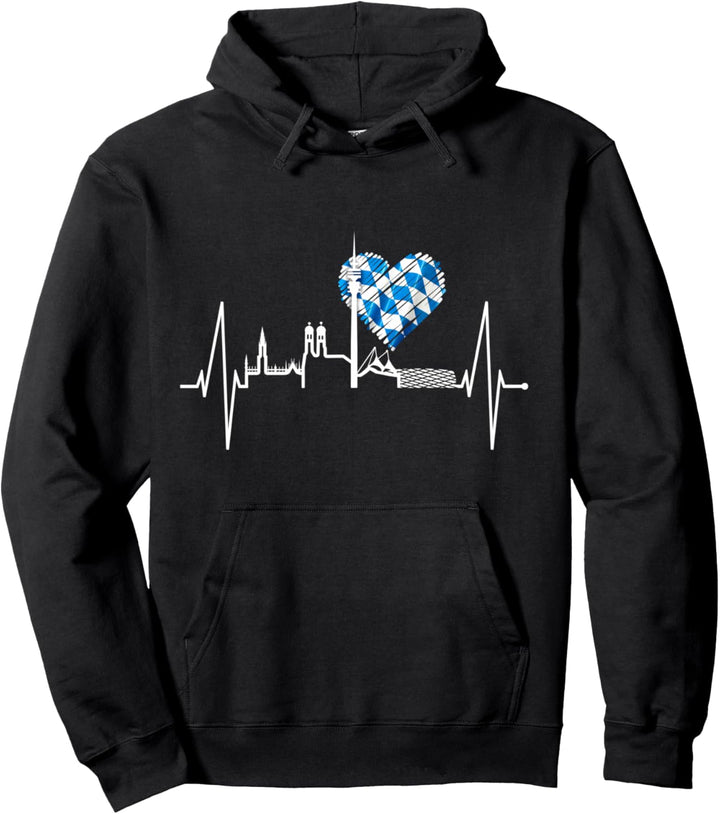 München Skyline Herzschlag Liebe Bayern Flagge I Love Munich Pullover Hoodie