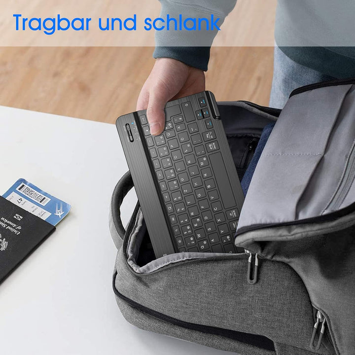 Fintie Ultradünn Bluetooth Tastatur mit deutschem Layout QWERTZ für iPad und iPhone, iPad 2024, iPad