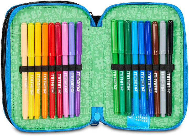 Mitama Federmäppchen mit 3 Fächern und 47 Teilen, gefülltes Schüleretui, Federtasche für Schreibware