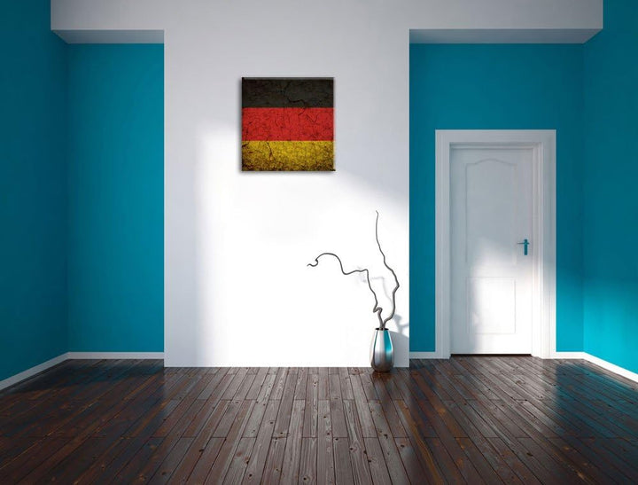 Deutschlandfahne, Format: 70x70 auf Leinwand, XXL riesige Bilder fertig gerahmt mit Keilrahmen, Kuns