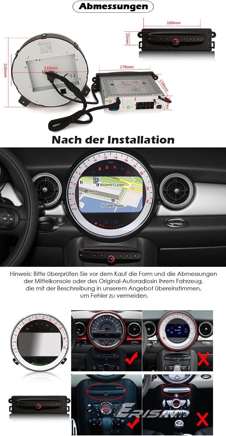 Erisin Android 12 7 Zoll 4GB RAM+64GB ROM 8-Kern Autoradio Mit GPS Navi für BMW Mini Cooper Unterstü