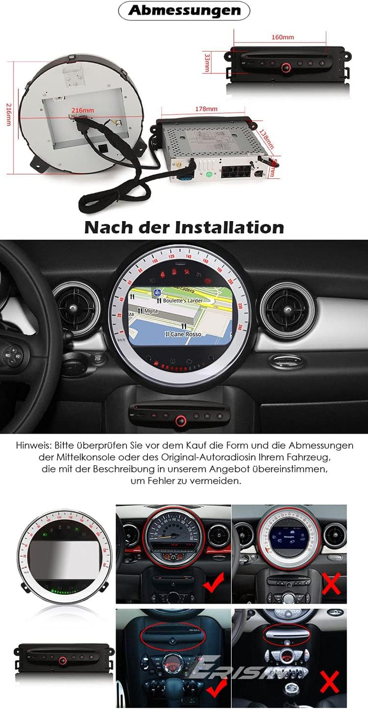 Erisin Android 12 7 Zoll 4GB RAM+64GB ROM 8-Kern Autoradio Mit GPS Navi für BMW Mini Cooper Unterstü