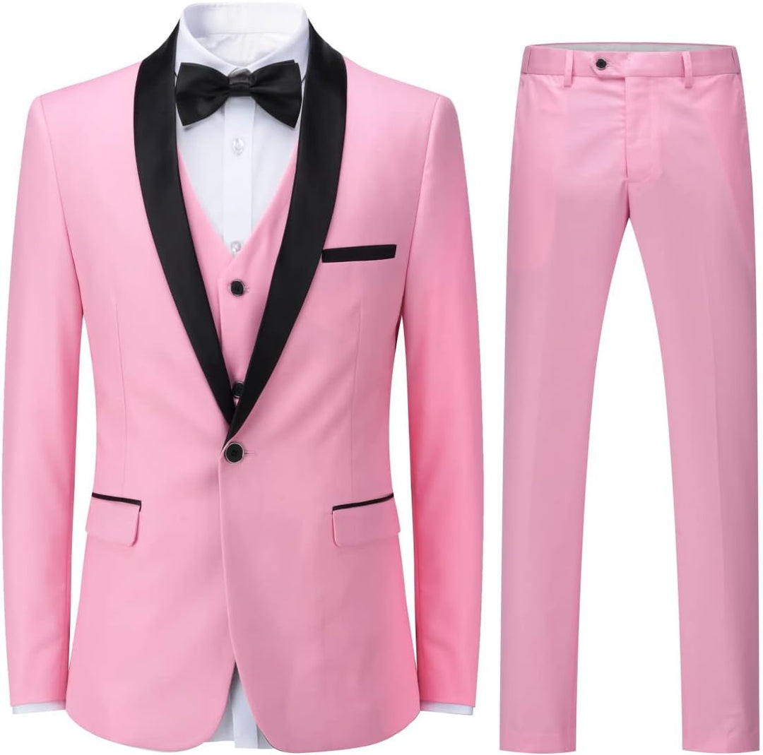 Sliktaa Herren Anzug 3 Teilig Slim Fit Reihe Einfarbig Stoff Business Shawl Kragen Klassisch Tunika