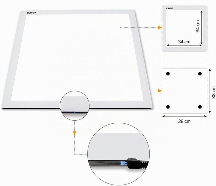 HAVOX - Shadowless LED Panel - Dimension 38cmx38cm - Day Light 5500k - Cancel All Product/Object Sha