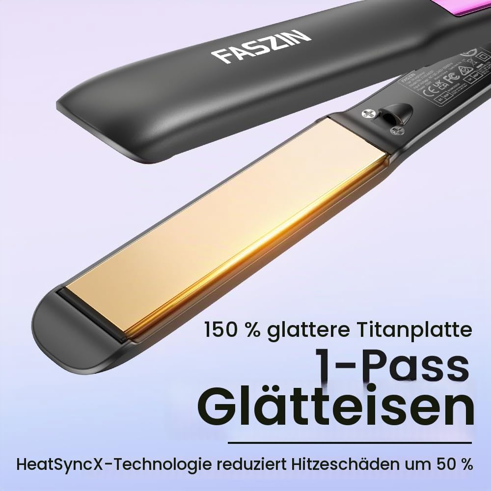 Faszin 2 in 1 Glätteisen Locken und Glätten, Titanplatten Ionen Haarglätter für einen glatten Stil,
