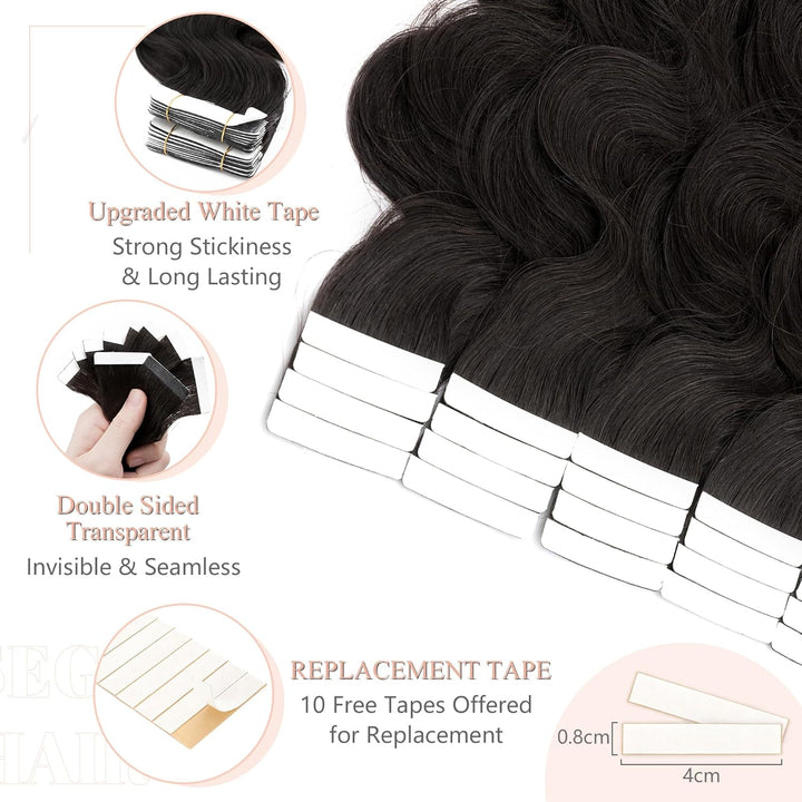 SEGO Tape Extensions Echthaar GEWELLT Klebeband Haarverlängerung 20 Stück 40G mit 10 PCS Doppelseiti