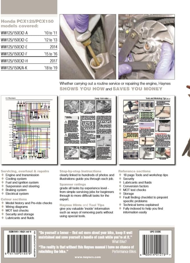 Honda PCX125 &150 (10-19) (Haynes Service & Repair Manual)