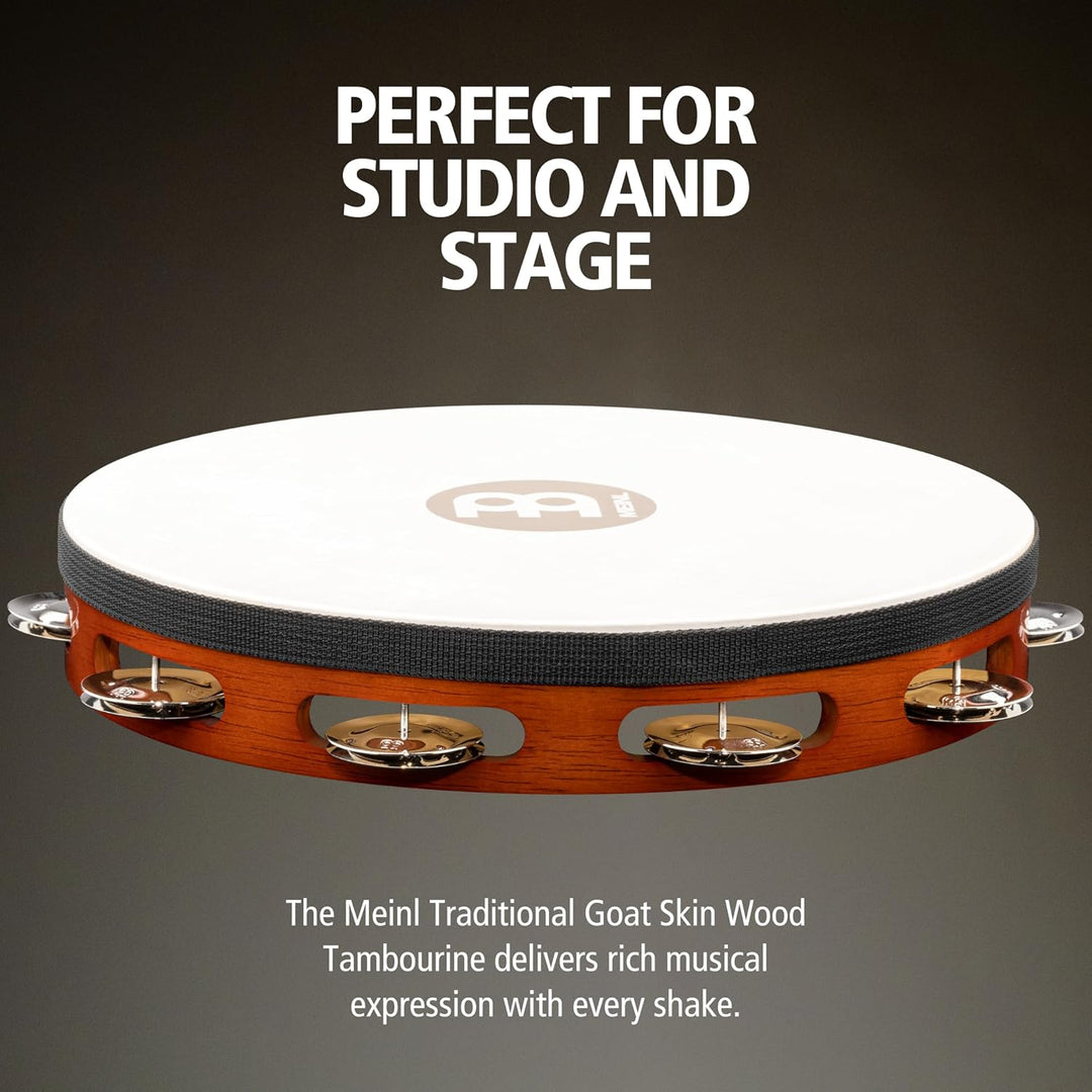 Meinl Percussion TAH1AB Headed Wood Tambourine mit Stahlschellen (1-reihig), 25,40 cm (10 Zoll) Durc