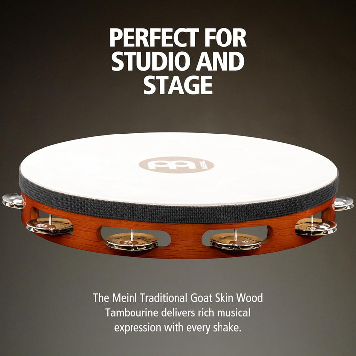 Meinl Percussion TAH1AB Headed Wood Tambourine mit Stahlschellen (1-reihig), 25,40 cm (10 Zoll) Durc