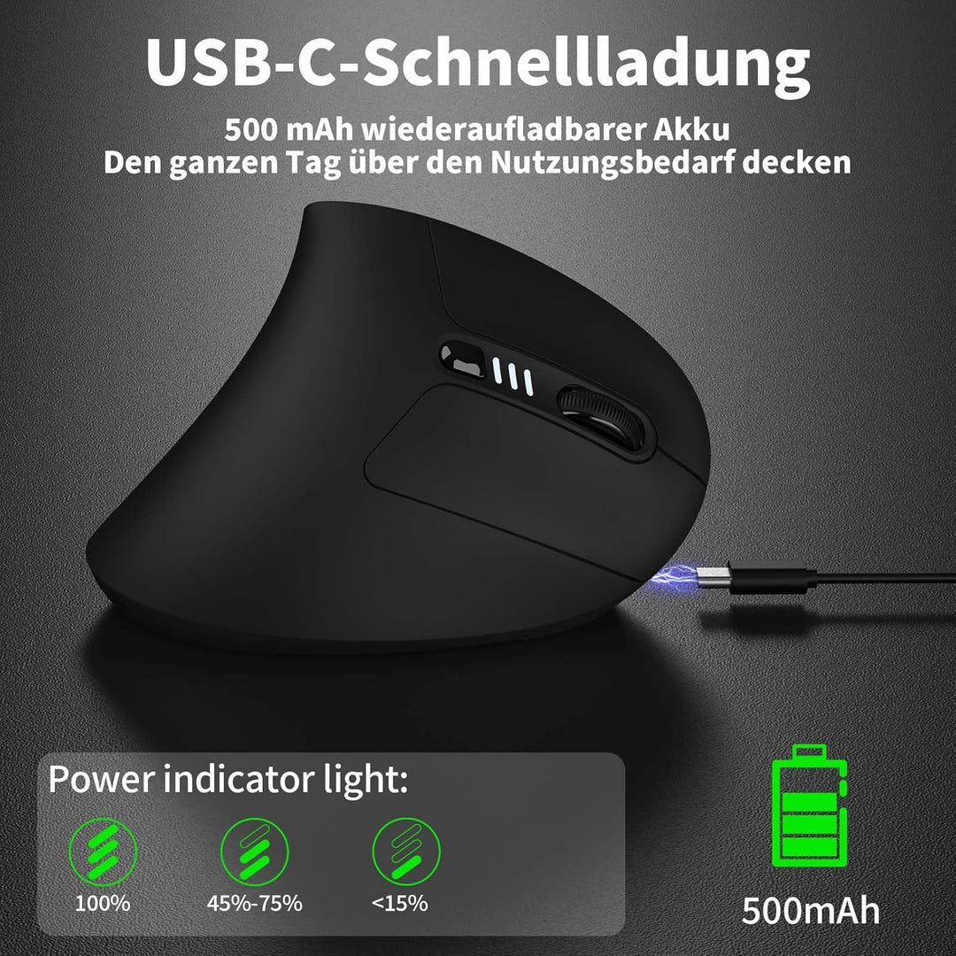 Uineer Ergonomische, kabellose vertikale Maus, dreifarbige Atemlichter, BT5.0/4.0/2.4G Bluetooth, wi