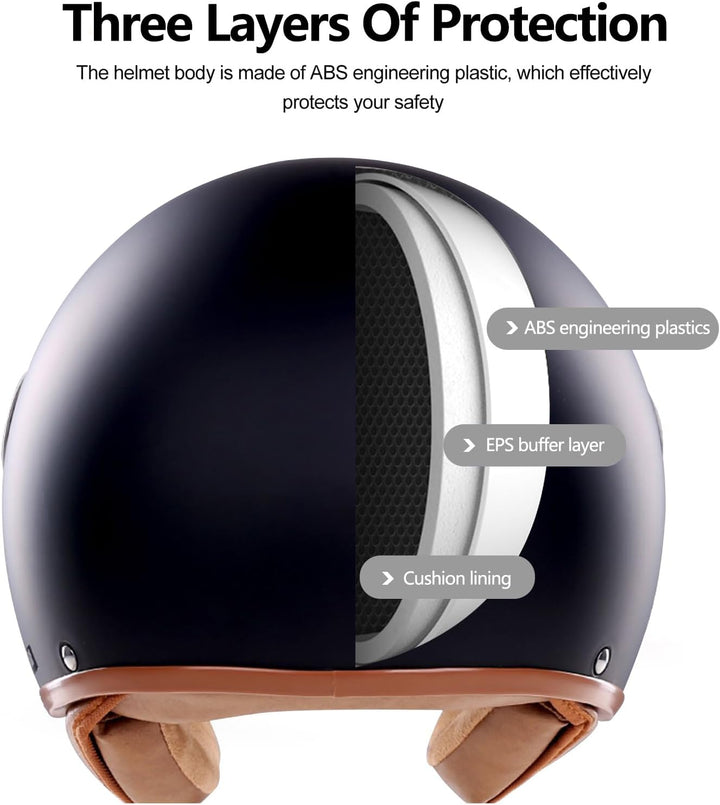BOSERMEM Erwachsenen Harley Motorradhelm Scooter-Helm, Mode Halboffener Helm Mit Schutzbrille, Hat D