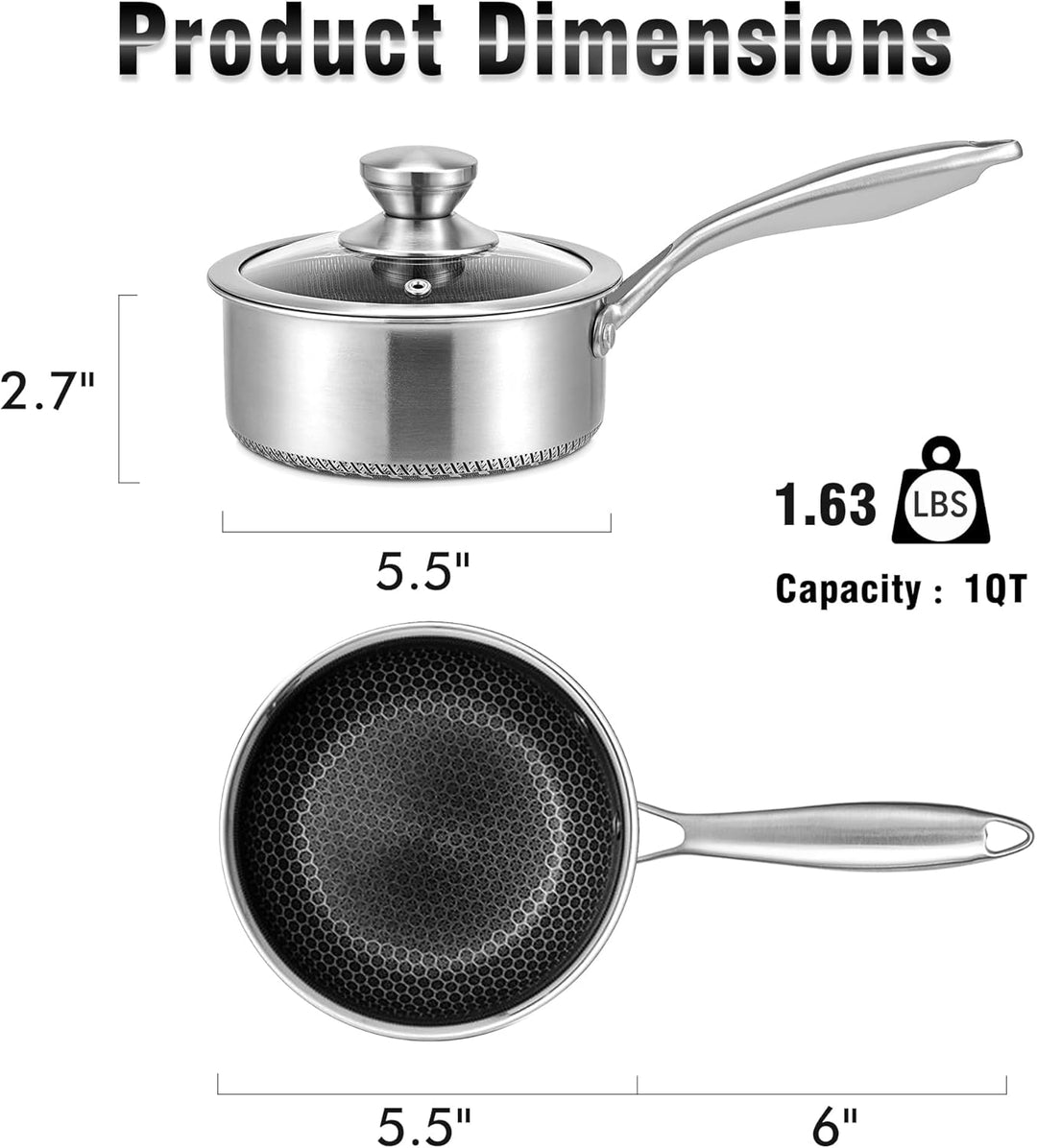 AuFranc® Nonstick Edelstahl-Topf (1L) 0.9 Liter, 0.9 Liter