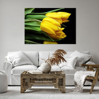 Bilder auf Leinwand 100x70cm Leinwandbild Tulpen Strauss Spiegelreflexion grün Gross Wanddeko Bild S