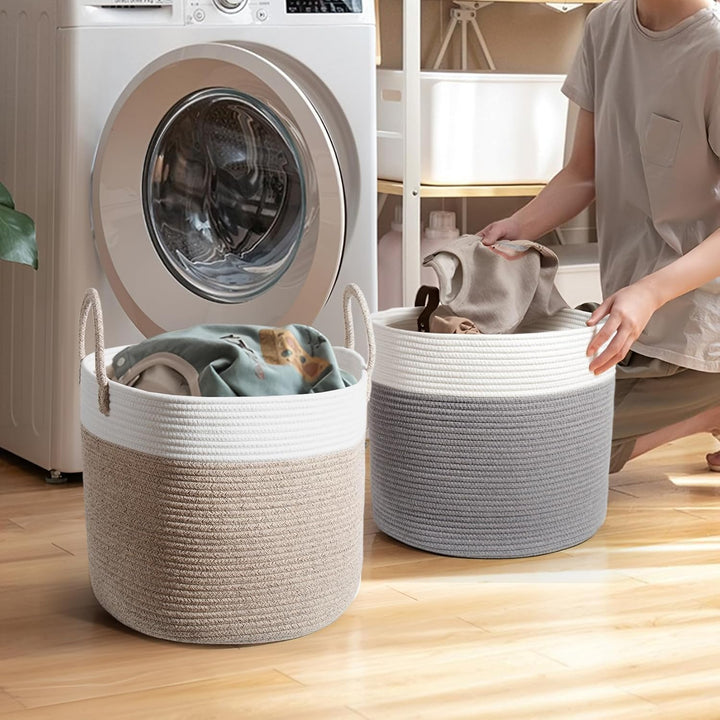 SYLANDO D40*H34cm Waschekorb aus Baumwolle mit Griffen, Aufbewahrungskorb Geflochten, Laundry Basket