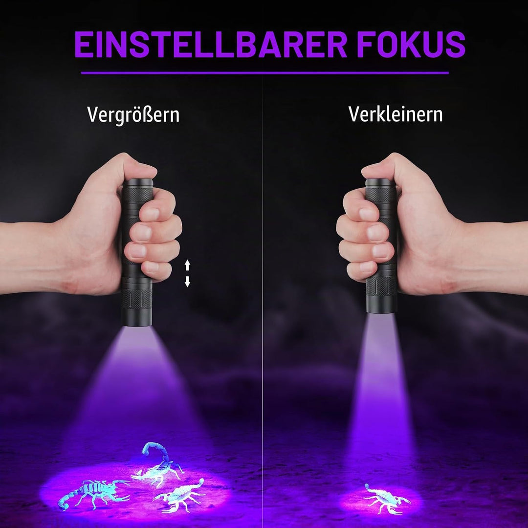 UltraFire UV Taschenlampe 395-405nm Zoomable UV Licht, Einstellbarer Fokus LED Schwarzlicht Ultravio