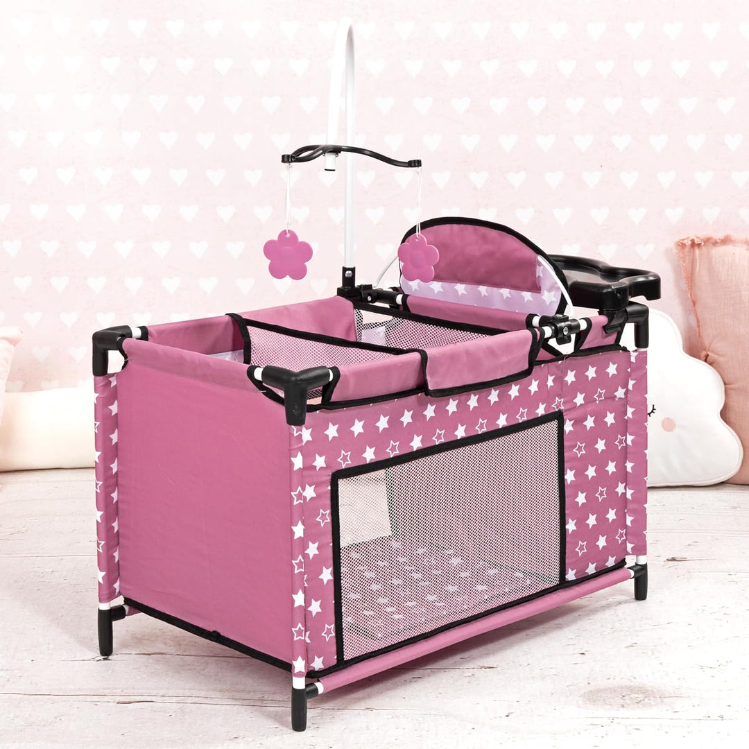 Bayer Design 62676AA Puppenbett mit Schrank, Sitz, Mobile, Ablage, Bettdecke, Kissen, Puppenzubehör