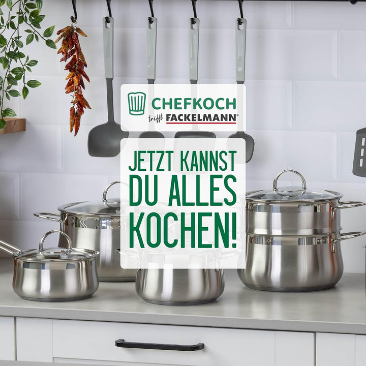 FACKELMANN Chefkoch Kochtopf mit Glasdeckel Leipzig – ø20cm Edelstahl 18/8, Aluminium-Kern, für alle