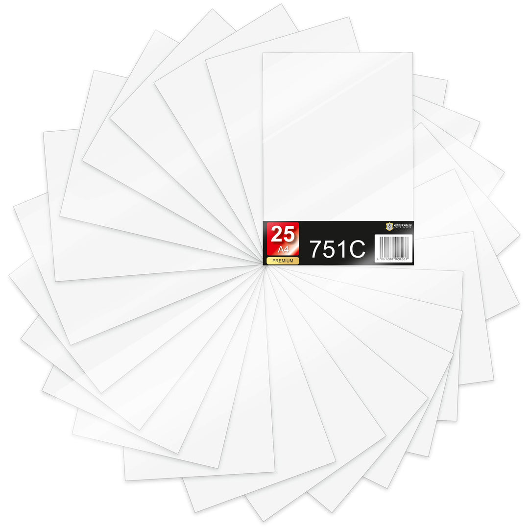 Finest Folia 25x Din A4 Bögen 29,7x21cm 751C Selbstklebende Plotterfolie Bastelfolie (010 Weiss glan