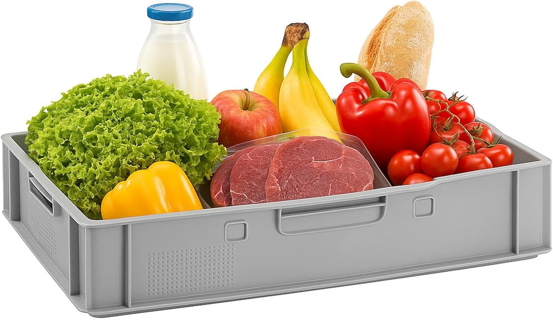 BURI 10 Stück Fleischkiste E1 Lagerkiste 60x40x12,5 cm Metzgerkiste Eurobox Grau - flache Stapelkist