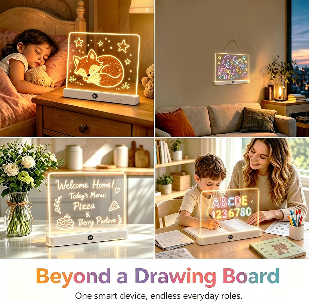 LED Zeichenbrett Maltafel Kinder mit 7 Farben 3 Beleuchtungsmodi 30x20cm | LED Acryl Abwischbar, Not