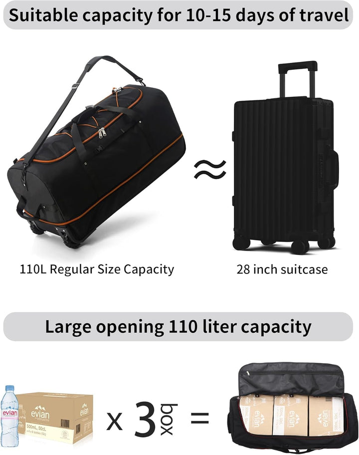 Vomgomfom 32" 110L Erweiterbar 140L Reisetasche mit 2-Inline-Rädern, Faltbare Extra Grosse Sporttasc