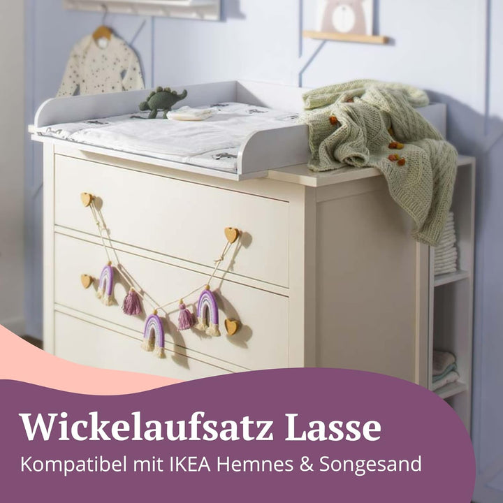 Puckdaddy – Wickelaufsatz Lasse kompatibel mit Hemnes Kommode u.Ä. – 80x80x10 cm aus Holz in Weiss –