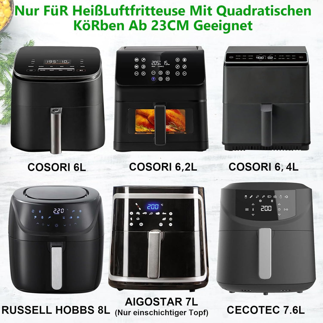 YINGRACE 23CM Heissluftfritteuse Zubehör XXL für COSORI 6,4L, 6,2L, 6L, Russell Hobbs 8L, 4PCS Airfr