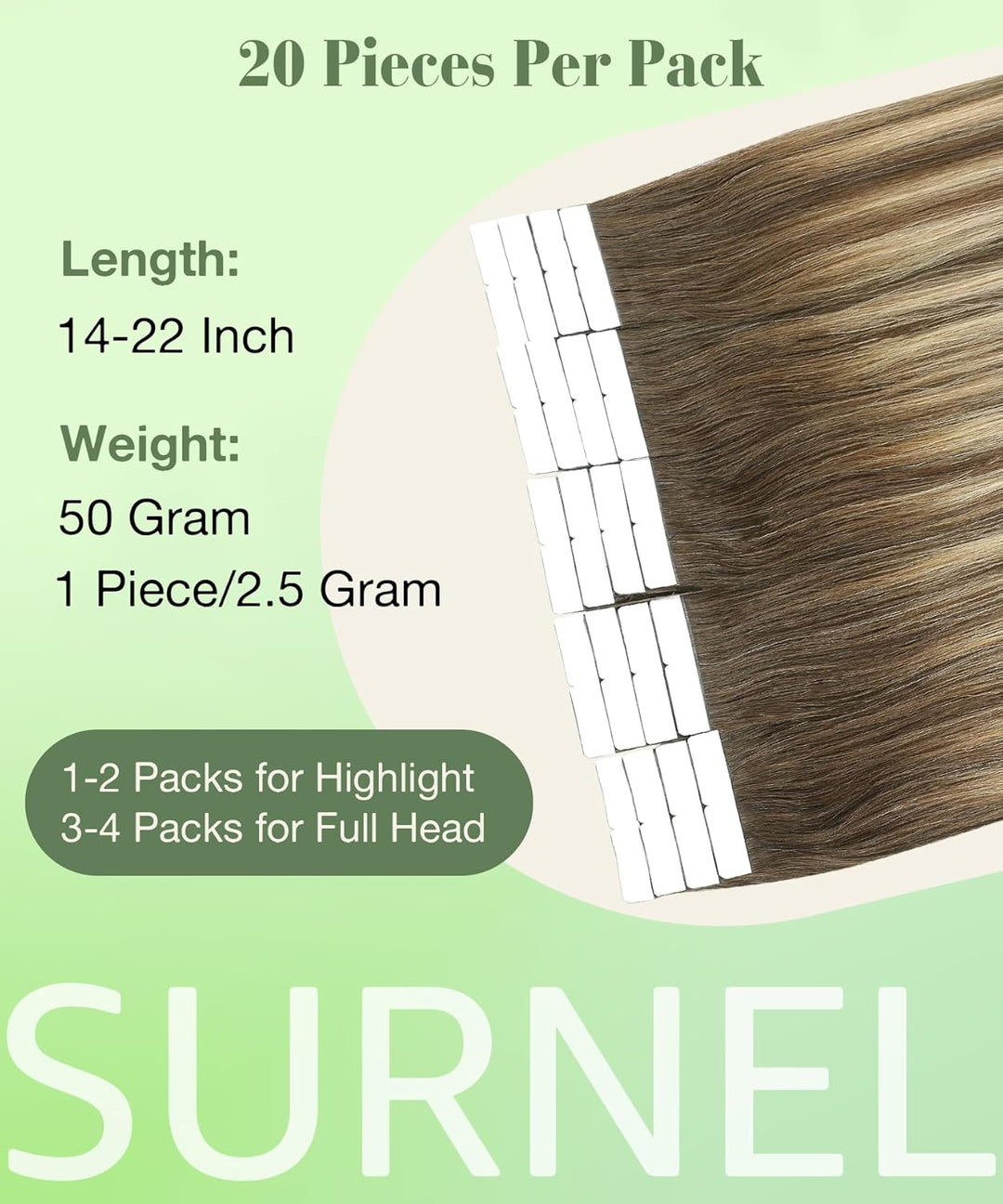 SURNEL Tape in Echthaarverlängerungen Braun Balayage Farbe 4-27-4 Mittelbraun Verblassen zu Honigblo