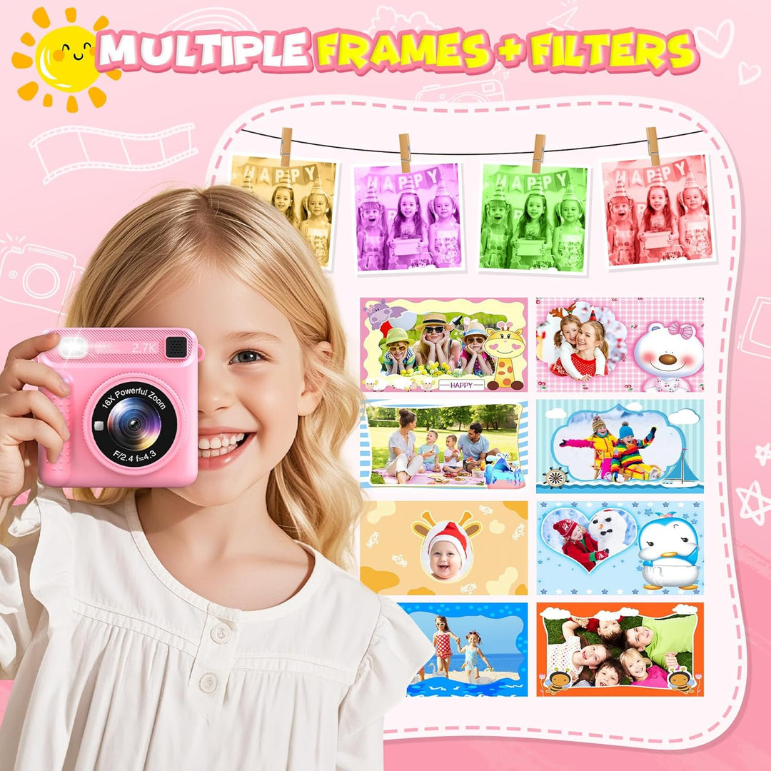Sofortbildkamera Kinderkamera – 1080P 2,4 Zoll Bildschirm Kinderkamera Mit 32GB Karte & Druckpapier,