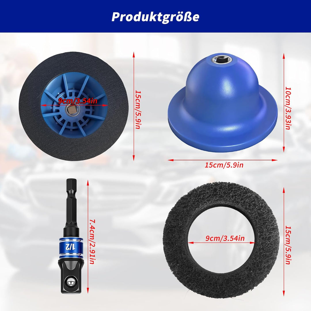 Radnaben Bürste für Auto, Innen-Ø 90mm Aussen-Ø 150mm, inkl. Adapter 1/2 Zoll Vierkantantrieb, für K
