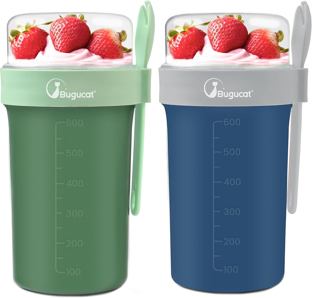 Bugucat Müslibecher to Go 2er Set,Praktischer Joghurtbecher to Go 760ml+230ml,Müsli to Go Becher mit
