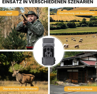 Wosports Wildkamera 4K HD Wildtierkamera, 33MP WLAN Nachtsichtkamera mit Bewegungsmelder, 0,1 s Ausl