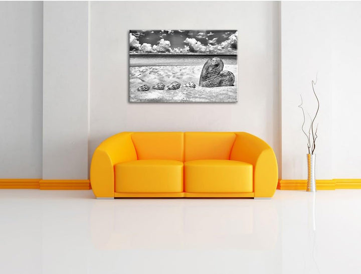 Pixxprint Sandstrand mit Muscheln als Leinwandbild/Grösse: 100x70 cm/Wandbild/Kunstdruck/fertig besp