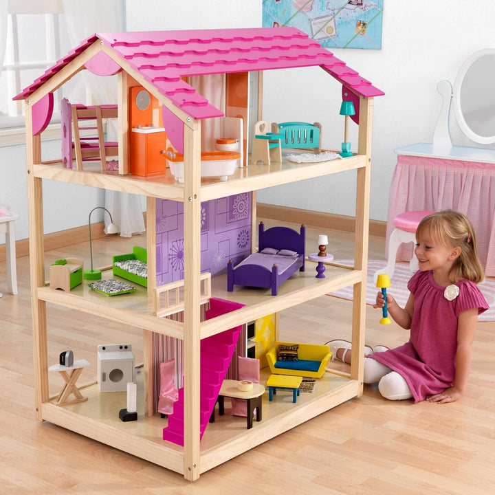 KidKraft Puppenhaus So Chic aus Holz mit Möbeln und Zubehör für 30 cm Puppen, Spielset für 360 Grad