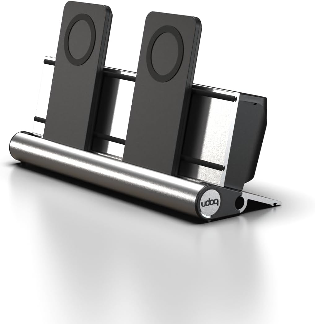 udoq 250 Ladestation für iPhone und AirPods, hochwertiges Design 4mm Aluminium, Lightning Kabel, Sil