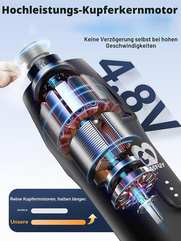 Casfuy 6-Gang-Hunde-Nagelschleifer - 50% Boosted Power Hund Nagelschneider Leise mit Dual-LED-Leucht