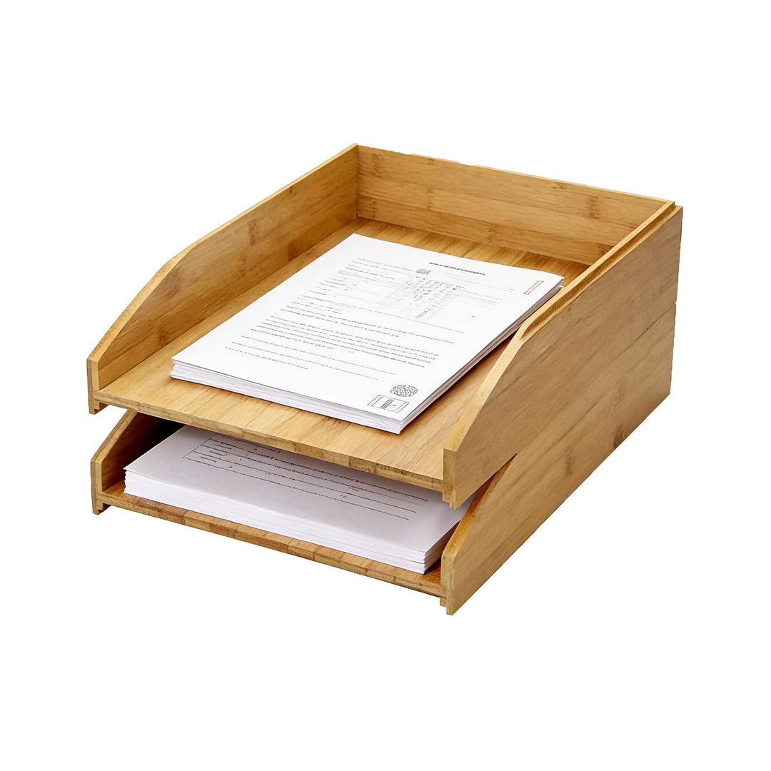 Briefablage Holz 2er Set,Ablagefächer stapelbar, Schreibtisch-Organizer für A4-Dokumente, naturholzf