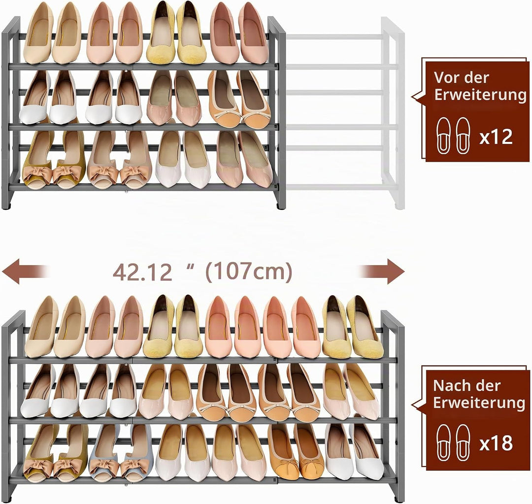 FAVOOSTY 2 Ebenen Schuhregal Metall Ausziehbares Weiss, Verstellbar Platzsparend, Shoes Rack, Robust