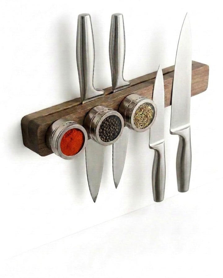 Magnetleiste Messer (41×7 cm) aus edlem aus Akazienholz – Messerhalter magnetisch für schwere Messer