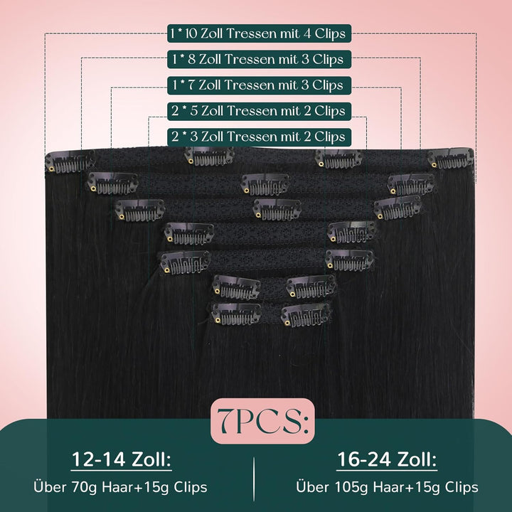 Easyouth Schwarz Clip in Extensions Echthaar Remy Extensions Clip in Echthaar Schwarz Echthaar Exten