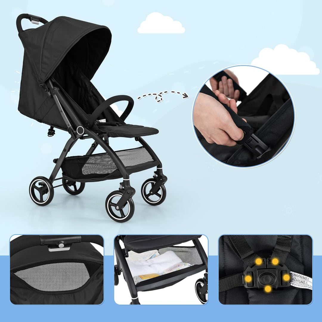 DREAMADE Kinderwagen, Buggy faltbar & tragbar mit verstellbarer Rückenlehne, Reisebuggy mit EVA-Räde