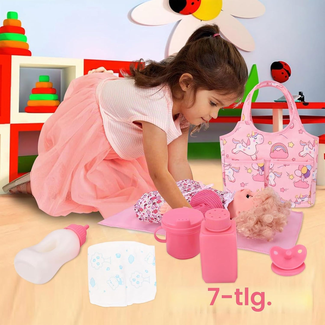 Bebamour Einhorn Puppe Wickeltasche mit Puppe Wickelmatte tragen Puppe Zubehör Mode Kinder Mädchen B