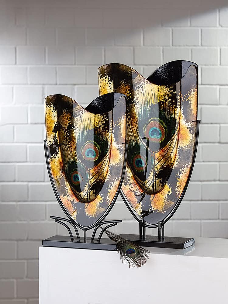 GILDE GLAS art Glasvase mit Ständer - Deko Wohnzimmer - handbemalt H 47 cm Höhe 47 cm 0_braun_goldfa