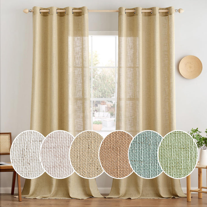 MIULEE Gardinen Vorhänge mit ösen Voile Vorhang Modern Leinenoptik Halbtransparent für Wohnzimmer Kü
