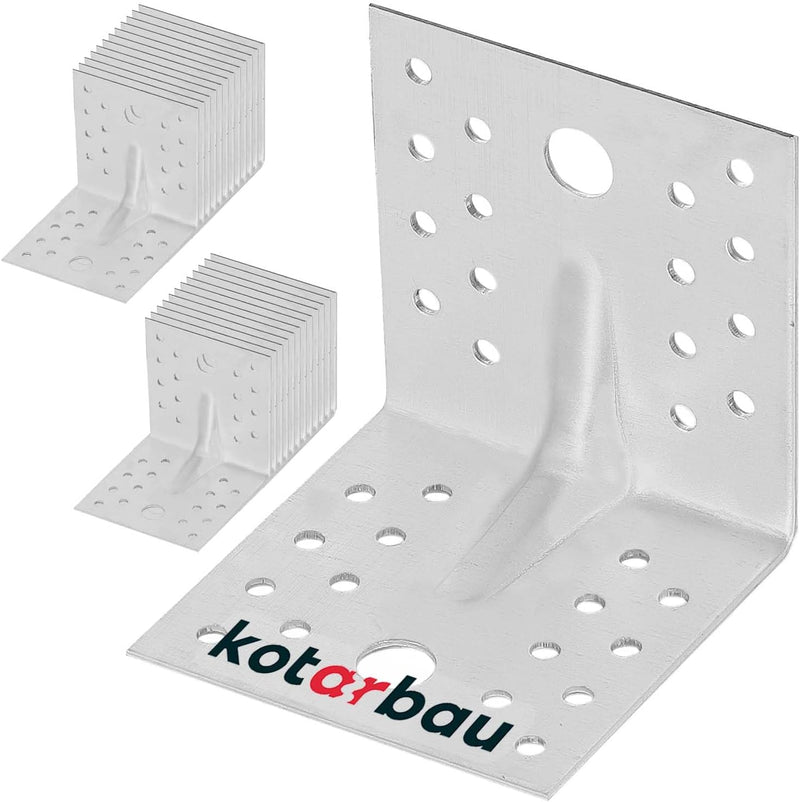 KOTARBAU® 25 Stk. Winkelverbinder 80x80x80 mm mit Rippe Sicke Lochwinkel Bauwinkel Holzverbinder Bal