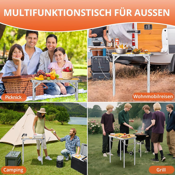 FUNYKICH Campingtisch 58x40cm,tragbarer Aluminium Klapptisch mit 3 Höhenverstellbar(26/48/70cm),Leic