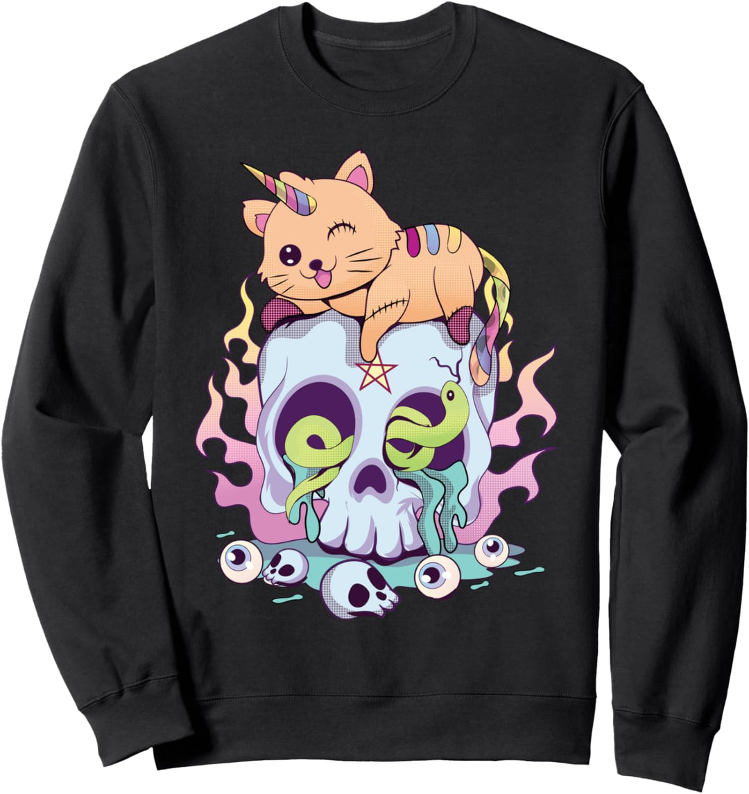 Caticorn Schädel Pastell Goth Niedlicher Ästhetischer Sweatshirt
