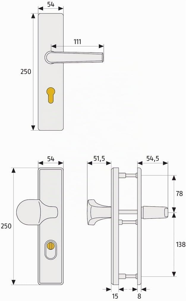 ABUS Tür-Schutzbeschlag KLZS714 F4 mit Zylinderschutz &amp; beidseitigem Drücker eckig, 08420 Beidseitig