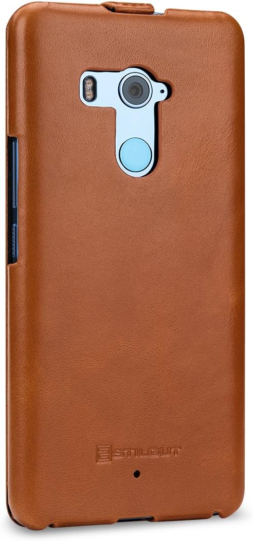 STILGUT UltraSlim Case Hülle Leder-Tasche für HTC U11+ (U11 Plus). Dünnes Flip-Case vertikal klappba