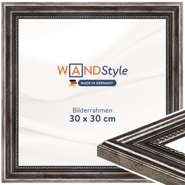 WANDStyle Bilderrahmen Metall-Optik 30x30 cm quadratisch aus Holz im Barock-Stil zum Aufhängen, Foto